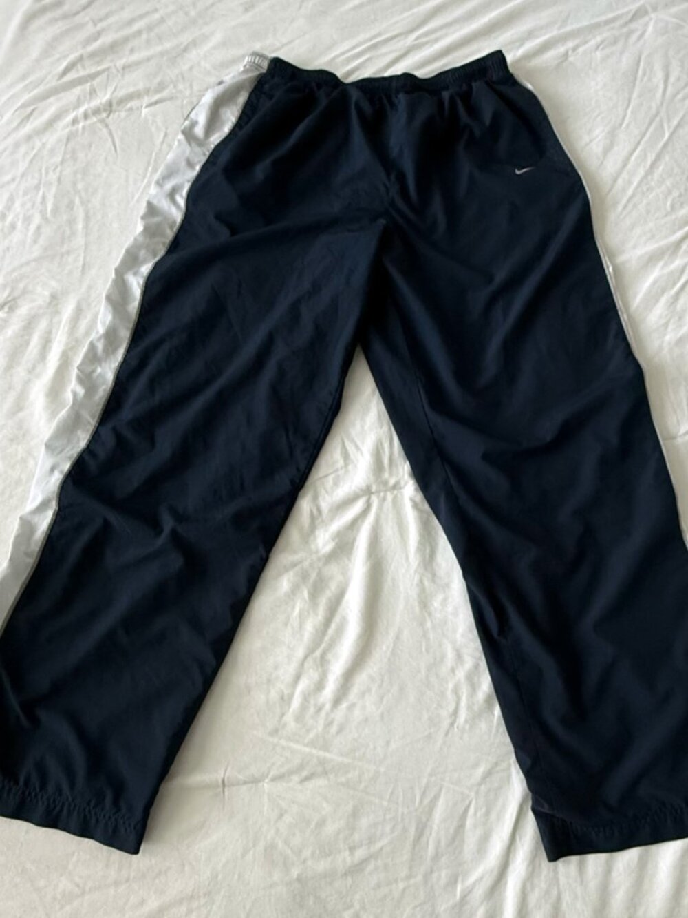 Vintage Nike Track Pants Windbreaker Navy Blue White Stripe Lined Mens XXL Y2K
